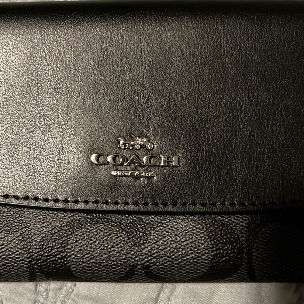 Coach Solid/Monogram Black Leather Envelope Style… - image 6